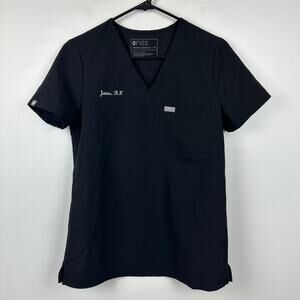 Figs Womens Technical Collection Short Sleeve V-Neck Pullover Black Scrub Top XS